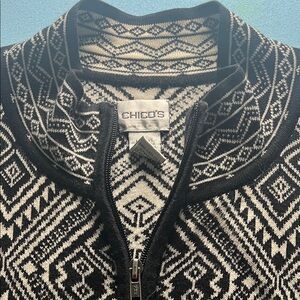 Chico's Black and White Geometric Cardigan